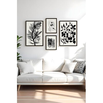 Élégantes peintures décoratives en panneau de fibres à densité moyenne (4 pièces), cadre en bois massif, 11,8 x 15,7 pouces (2 pièces) et 19,7 x 27,6 pouces (2 pièces) | 100% panneau de fibres à densité moyenne (épaisseur: 0,12 pouce) | Art mur