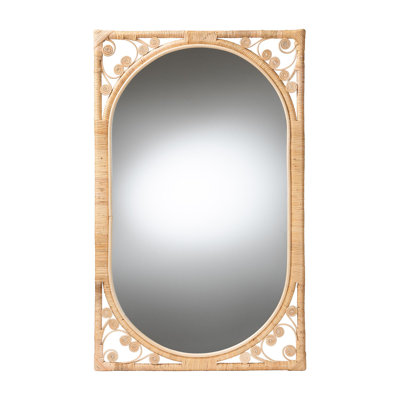 Wicker / Rattan Rectangle Wall Mirror with Hooks