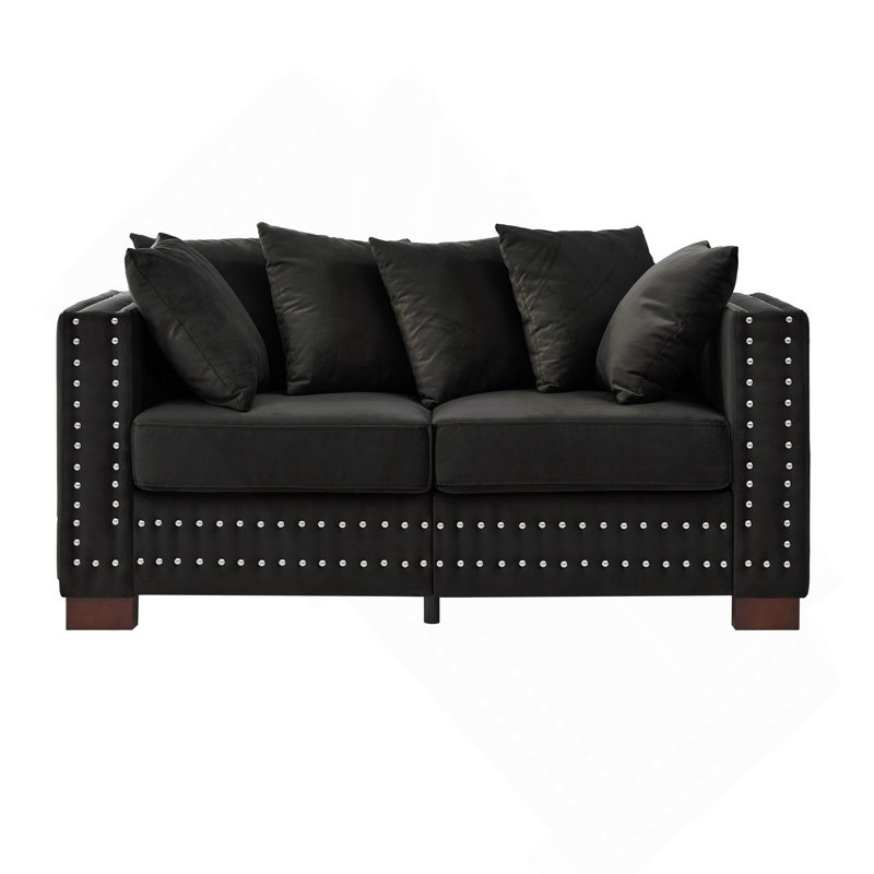 Causeuse en velours noir avec accoudoirs carrés décoratifs Modern Design