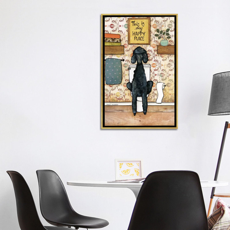 « Happy place Poodle » par Jamie Morath-impression, H 40 po x l 26 po x P 1,5 po, Pas de tapis, Toile encadrée d'or