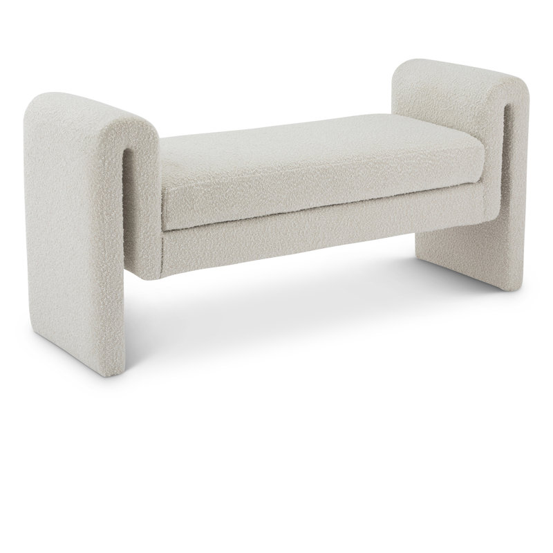 Hiroyasu Upholstered Boucle Bench, Cream Boucle Fabric