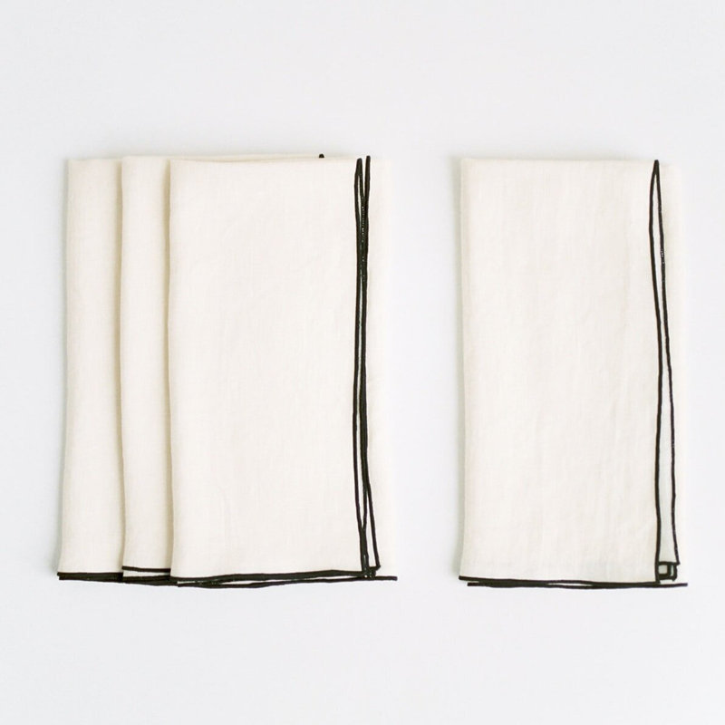 Stone Washed Linen Napkins – Cathedral with Black Trim (Set of 4), Cathedral