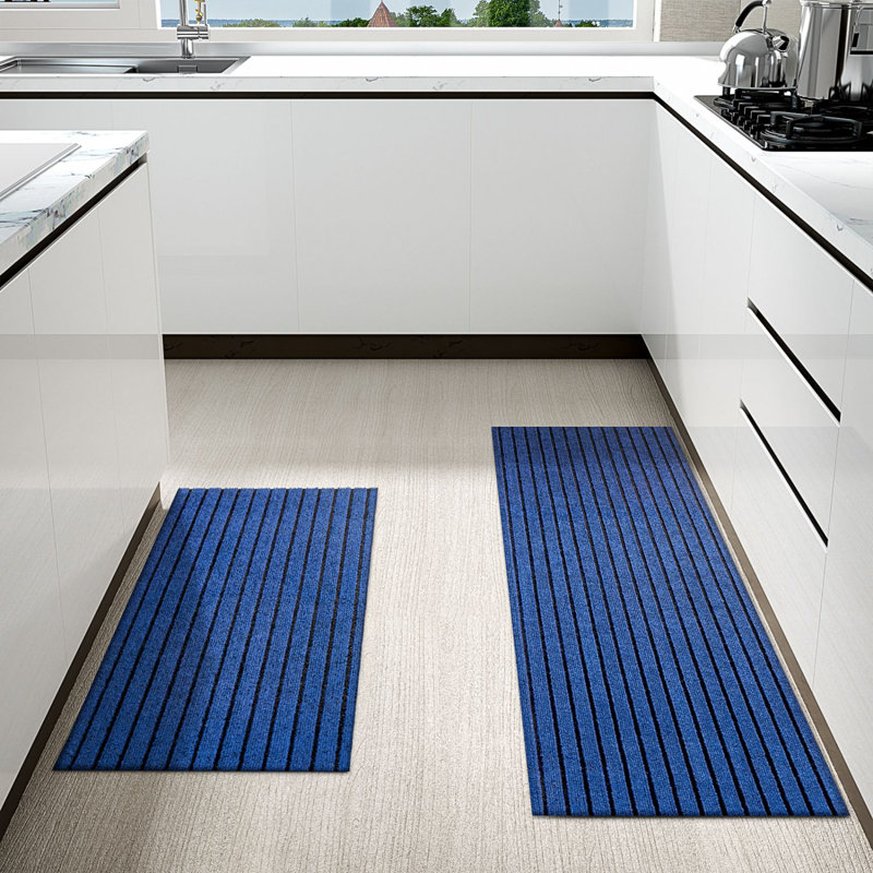 Tapis de cuisine Danyielle, Tapis de couloir 1 pi 5 po x 3 pi 3 po, Bleu