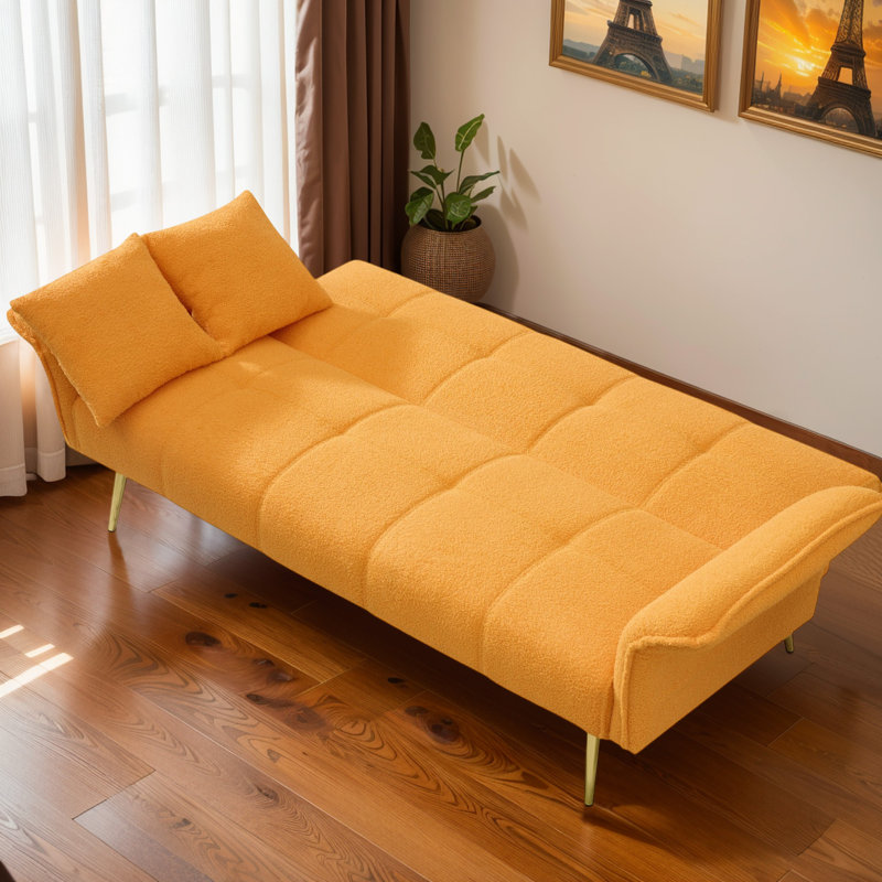 Convertible Futon Sofa Bed with 2 Pillows – Adjustable Velvet Loveseat Sleeper Sofa, Space-Saving Convertible Couch Bed, Easy to Clean, Foam Cushioned – Perfect for Living Room, Bedroom & Small Apartments