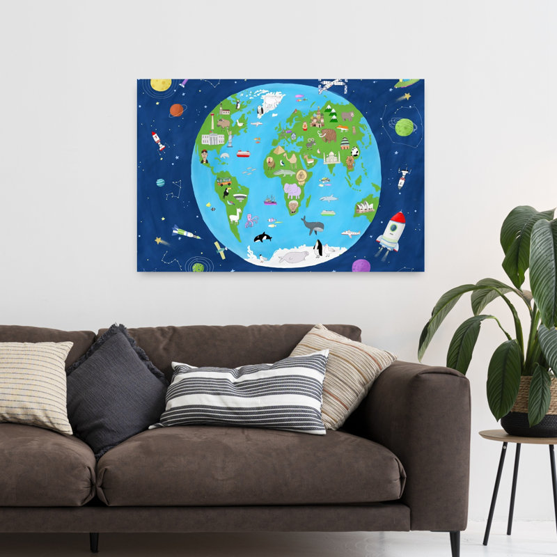 Exploration de la planète Terre, reproduction d'art animalier contemporain abstrait, H 32 po x l 48 po