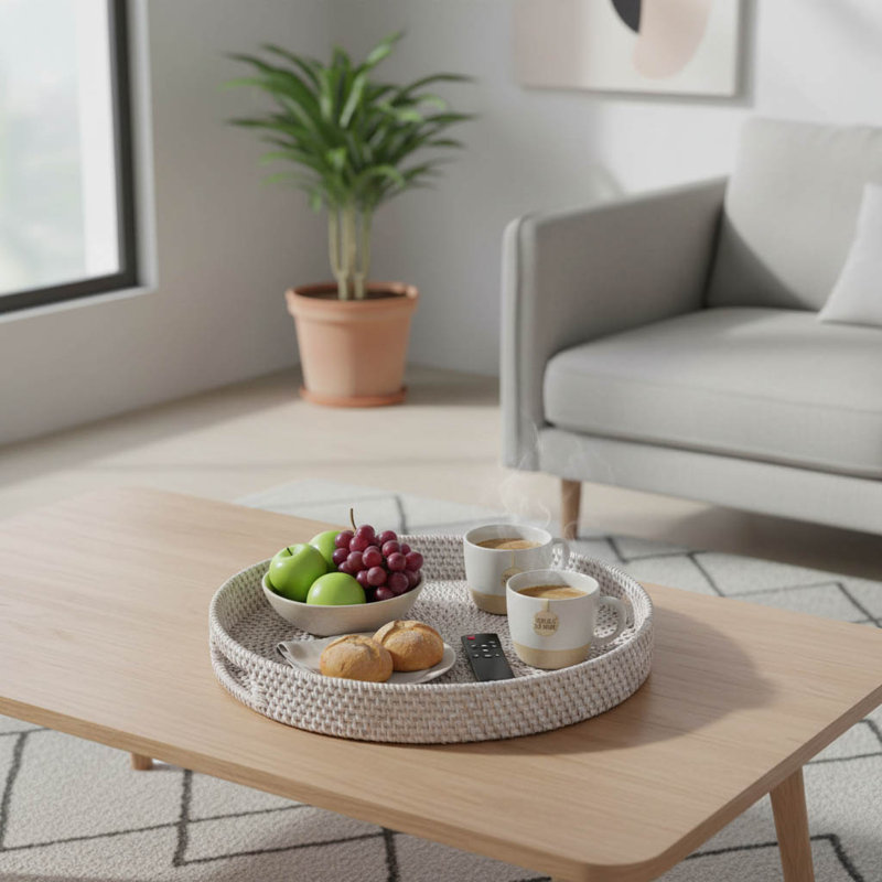 Rattan Tray, Whitewash