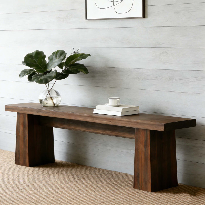 Wooden Entryway Dining Table Bench End of Bed Bench, Walnut
