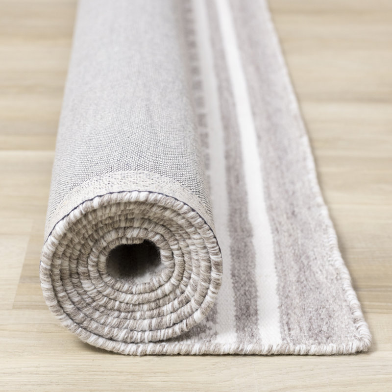 Didieu crème rayé recyclé P.E.T. Tapis de salon, Rectangle 5 pi 3 po x 7 pi 7 po