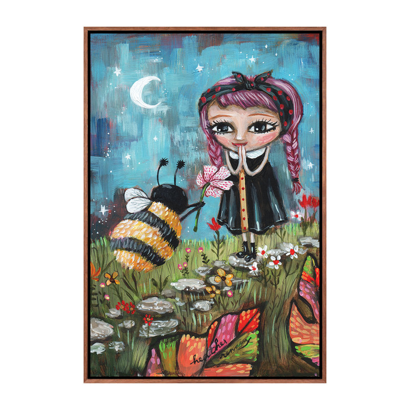 «Bee Mine» par Heather Renaux - reproduction d'art, H 40 po x l 26 po x P 1,5 po, Toile avec cadre brun, Pas de tapis