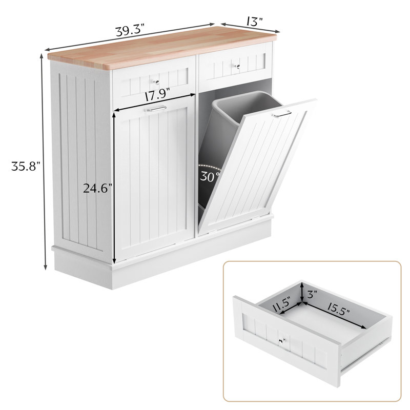 Poubelle à double inclinaison Havant 20 gallons en bois autoportante Havant, Blanc