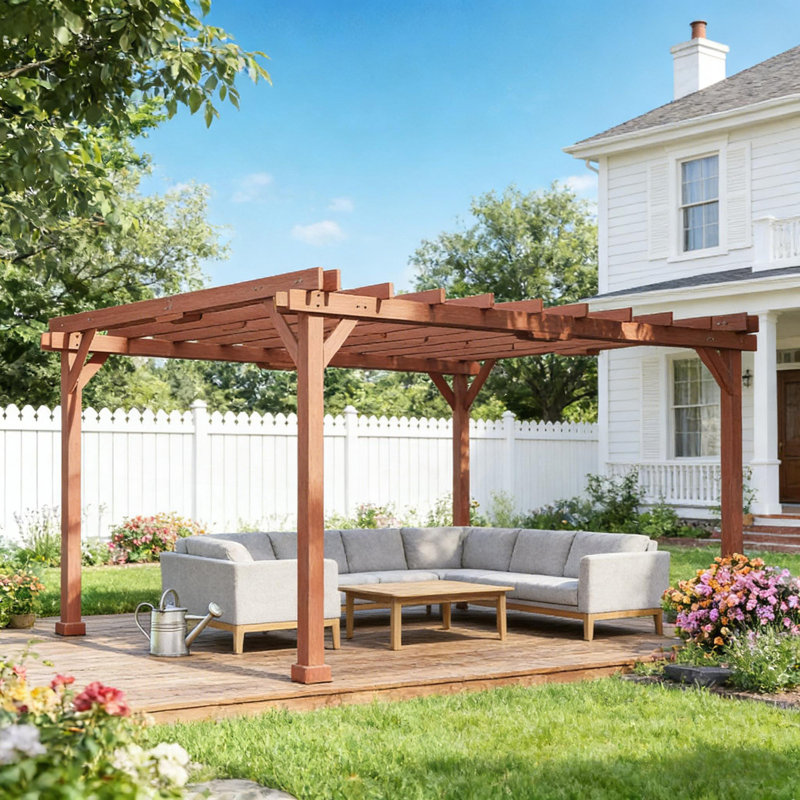 Pergola de jardin en bois, pergola d'extérieur, H 86,2 po x l 150,4 po x P 128,3 po