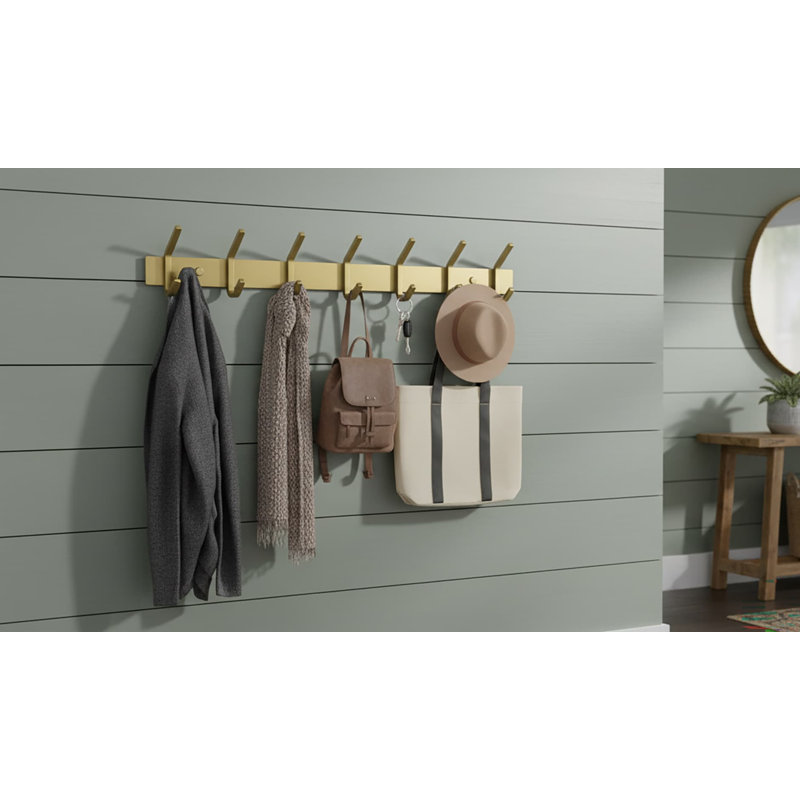 17" Brushed Gold Stainless Steel Coat Rack - 6 Double Hooks | Entryway Bathroom Home Organizer, Gold