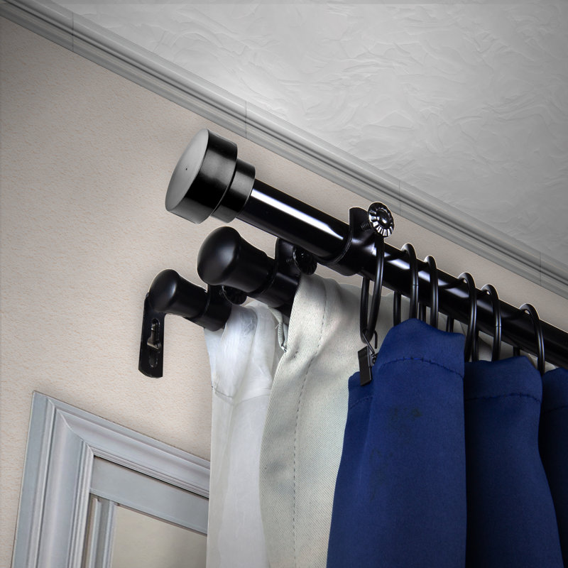 Ensemble de tringle à rideaux réglable Caffee, 28" - 48", Noir