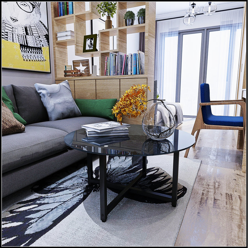 Table basse ronde avec plateau en verre