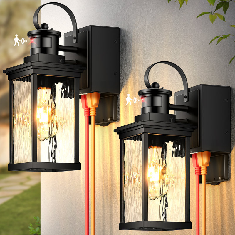 Black Outdoor Porch Light with GFCI Outlet, 2-Pack Waterproof Outdoor Sconce Lights for House