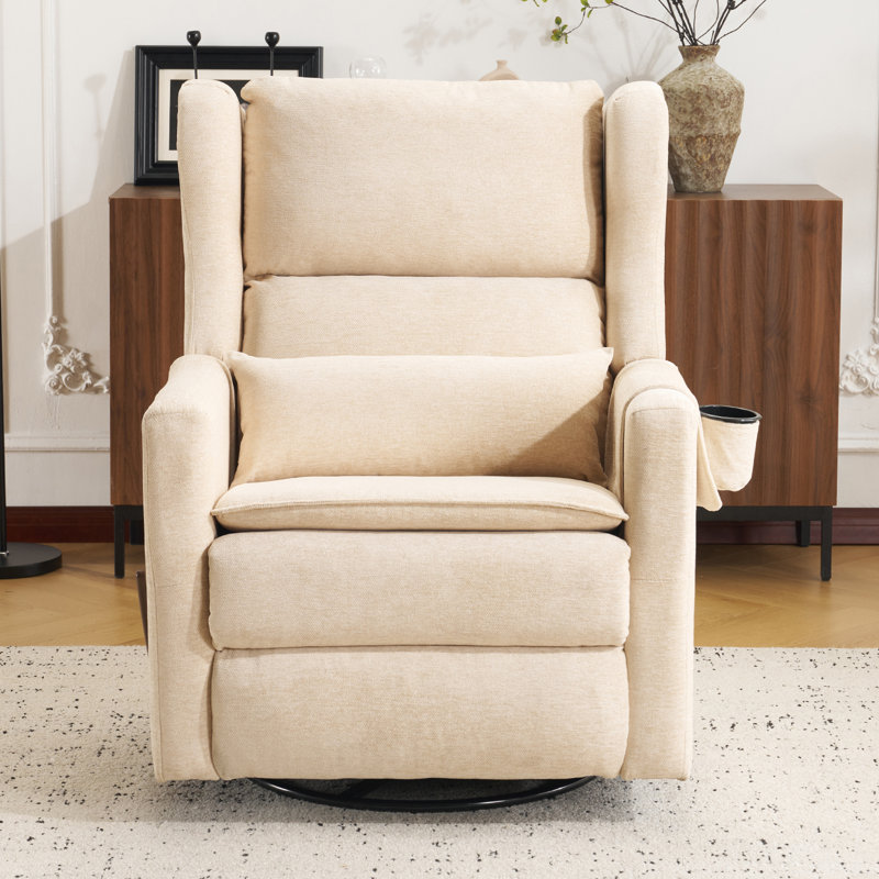 Fauteuil inclinable manuel Zeno avec appui-tête réglable et fonction bascule, beige, Chenille beige