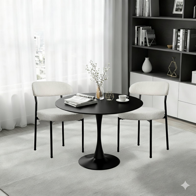 Round Dining Table Sets With 2 Chairs, White/Black, Black