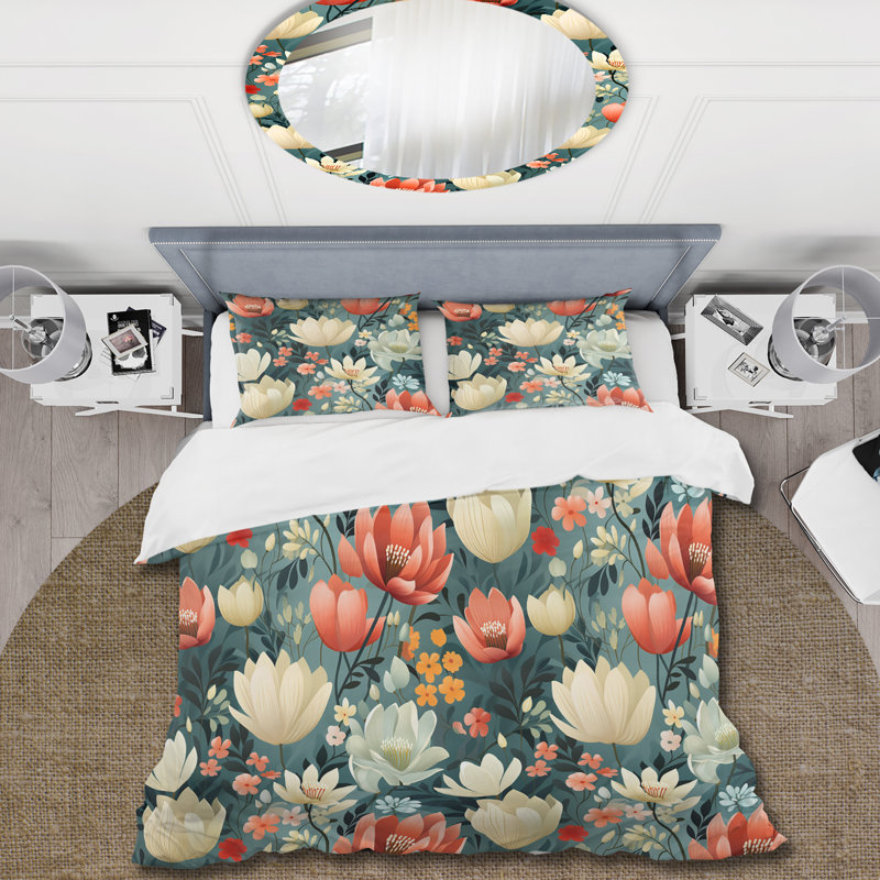 Vibrant Weave Ikat Blooms I - Ensemble de housse de couette à motif floral, Housse de couette pour grand lit et 2 taies décor