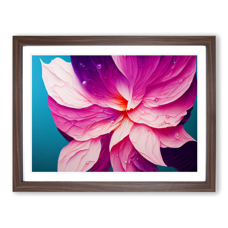 Colourful Flowers Vol.8 Abstract - Single Picture Frame Painting, Walnut Framed, 25cm H x 34cm W x 2cm D
