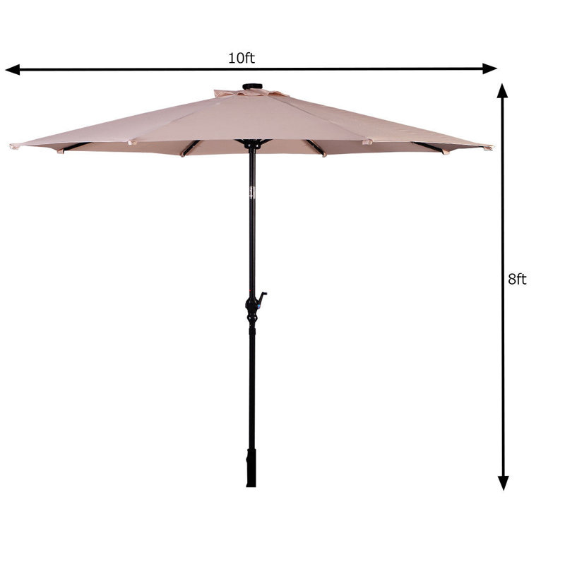 Parasol solaire 10 pi avec manivelle et lumières DEL, beige