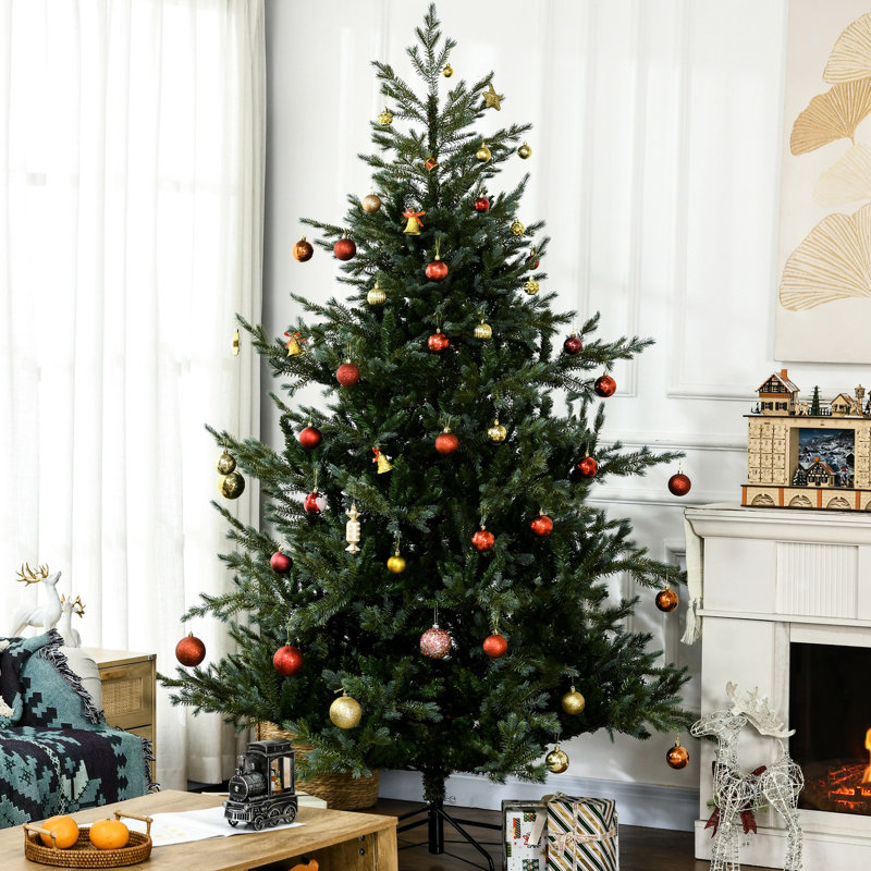 57 po. Arbre de Noël artificiel, 1288 branches, ouverture automatique, ignifuge, base en plastique portative arbre de Noël 7,5 pi artificiel, ouverture automatique, pelucheux facilement,