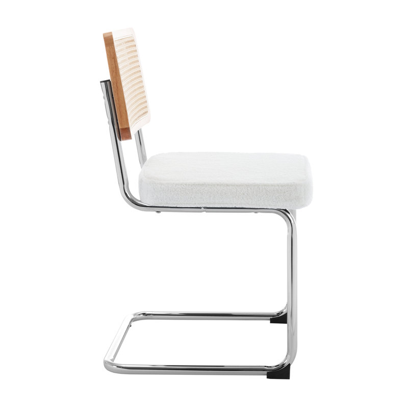 18.6'' H Tufted Upholstered Side Chair, White, Silver
