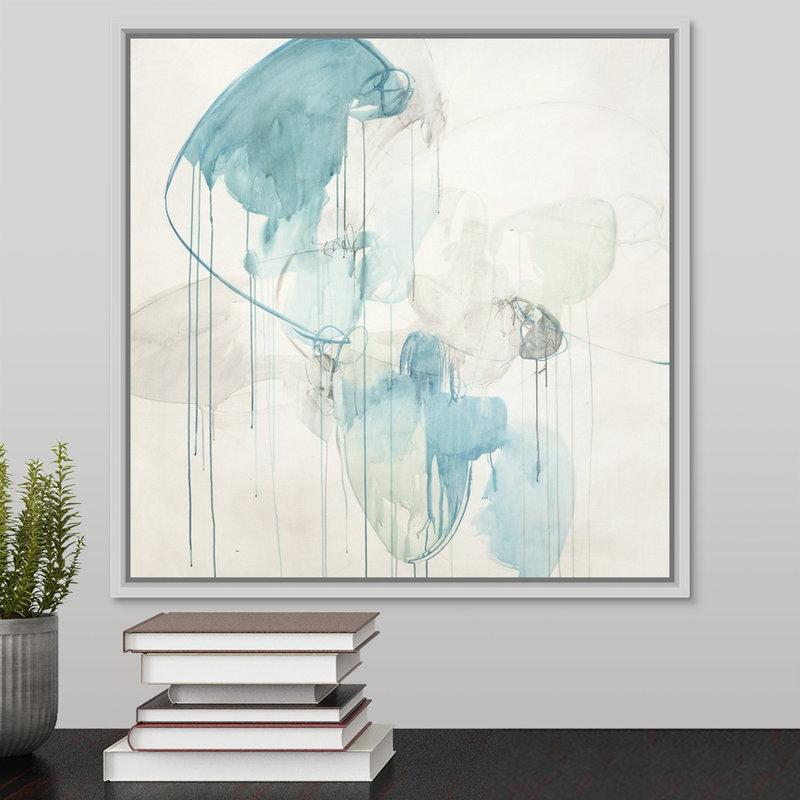 « subtil cobalt », peinture sur toile, Cadre flottant blanc, H 17,7 po x l 17,7 po x P 1,75 po