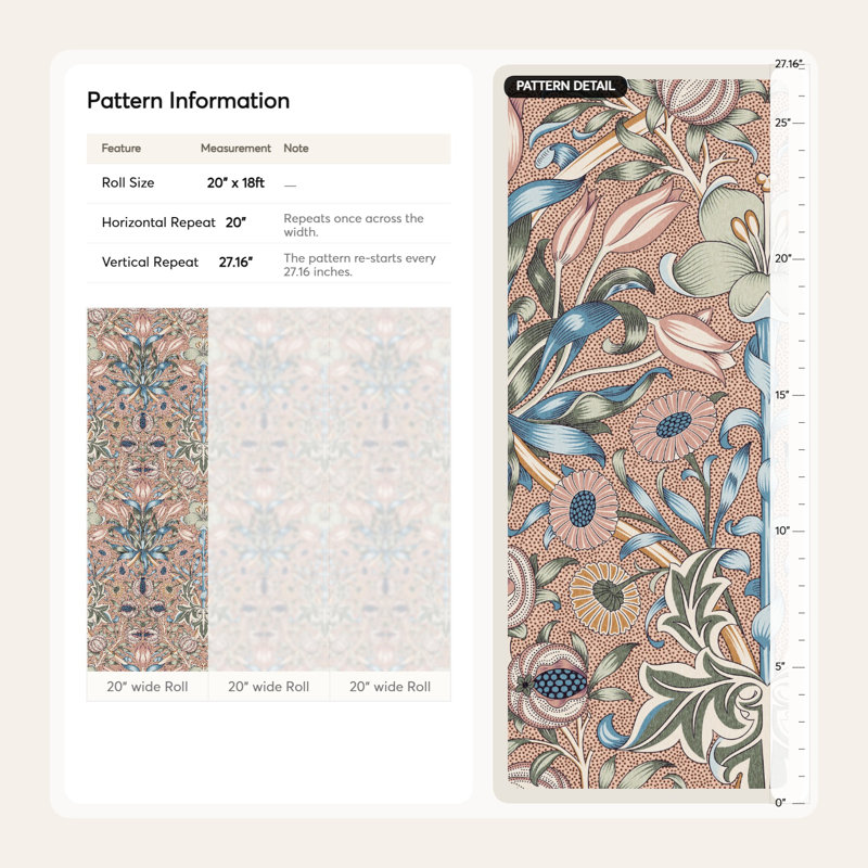 Rouleau de papier peint à fleurs de lys et de grenade William Morris, Brun