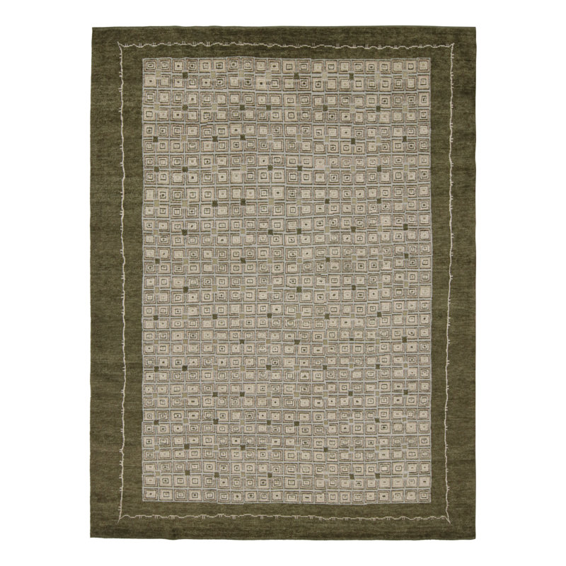 Art Deco Hand Knotted Wool Geometric Area Rug, Rectangle 10' x 14'