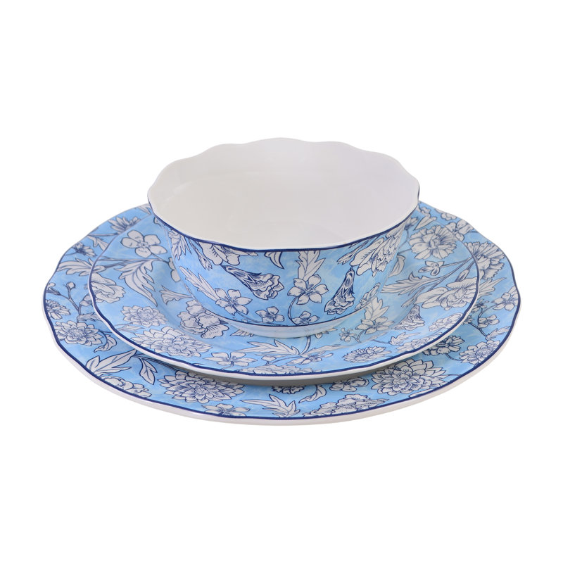 Cleremont Blue Floral Porcelain 12-Piece Dinnerware Set
