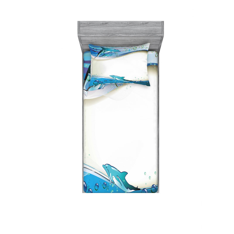Ensemble de draps dauphins sur mer, Ensemble de draps pour lit simple avec drap-housse