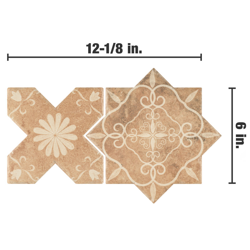 Tech Land Star & Cross Fire 6" x 12" Porcelain Singular Wall Floor Use Tile