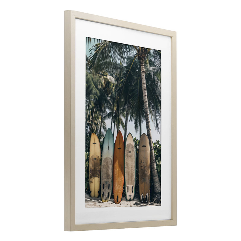 Planche de surf rétro, reproduction encadrée sous verre, design par LSR Design Studio, H 23 po x l 17 po