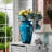 Hand-blown peacock blue feather textured colored glass table fashionable vase with glazed glass textured wide-mouth decorative modern vase-109767086