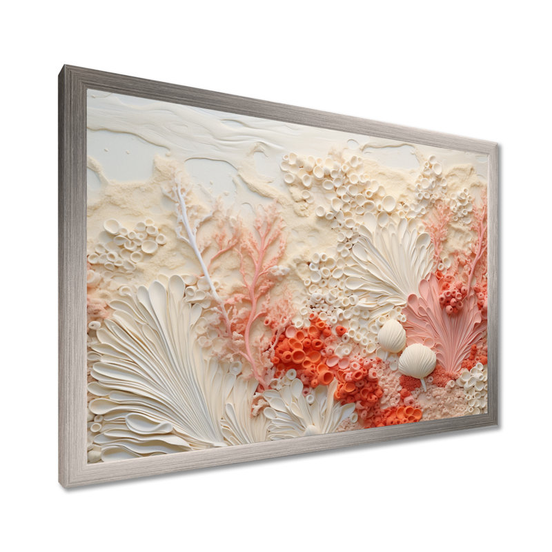 «Rose and White Coastal Coral Collage V - Coastal Coral Under Water», art mural encadré, H 16 po x l 32 po x P 1 po