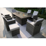 Karen Rectangular 8 - Person 71" Long Fire Pit Table Dining Set With Cushions