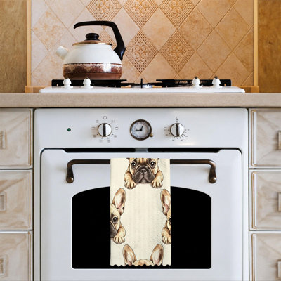  Microfiber Kitchen Towels, Absorbent Reusable Dish Cloths, Fade Resistant Decorative,16"x24",Beige Cream Bulldog Pattern