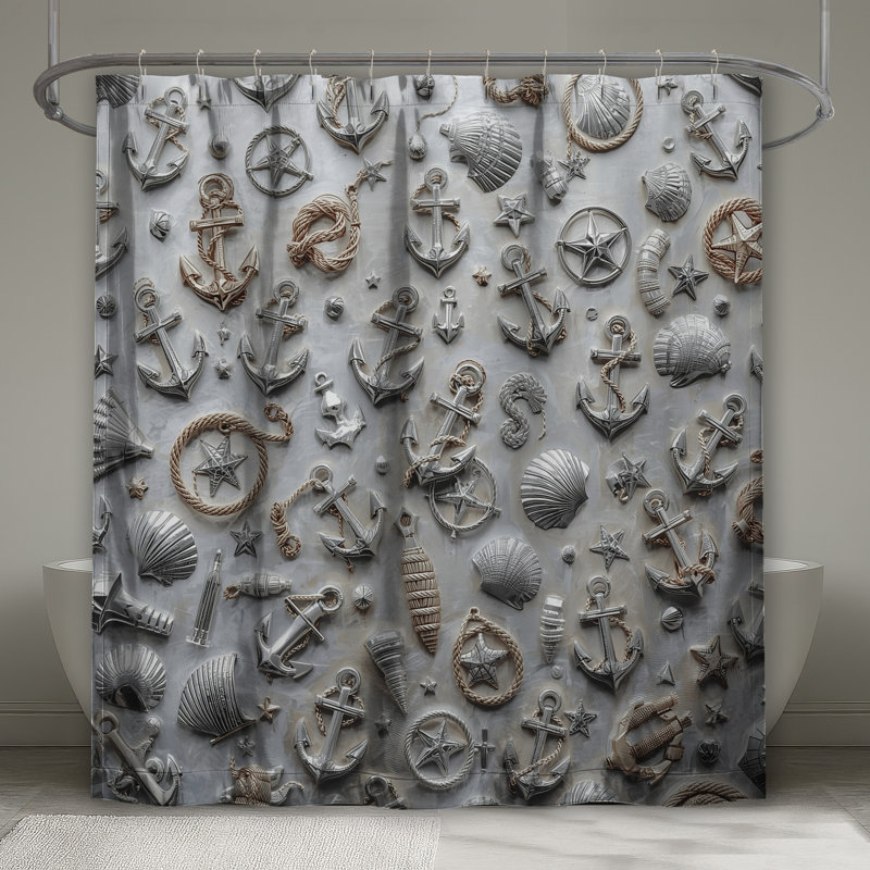 Rideaux de douche Nautical Anchors Shells, L 70 po x H 72 po