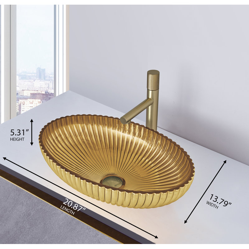 Majestic 21" Glass Oval Vessel Bathroom Sink, Gold