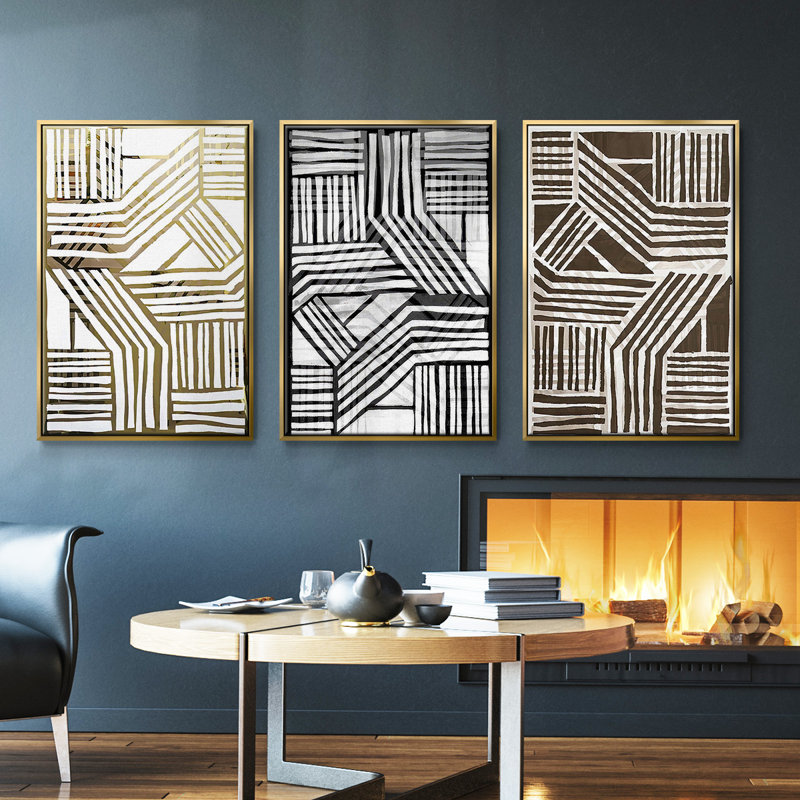 Ensemble de 3 pièces encadrées sur toile encadrées, H 40 po x l 78 po, Or