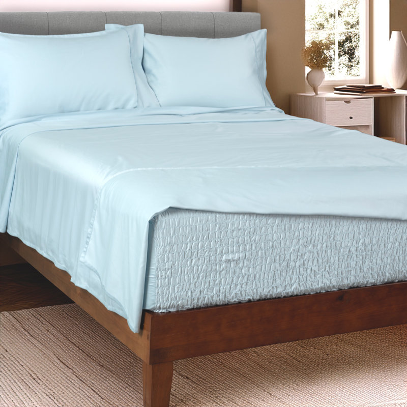 Ensemble de draps 300 fils en coton BedTite, Ensemble de draps pour très grand lit californien, Bleu clair