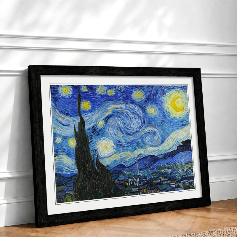 The Starry Night by Vincent Van Gogh - Picture Frame Painting on MDF, Black Framed, 48cm H x 65cm W x 2cm D