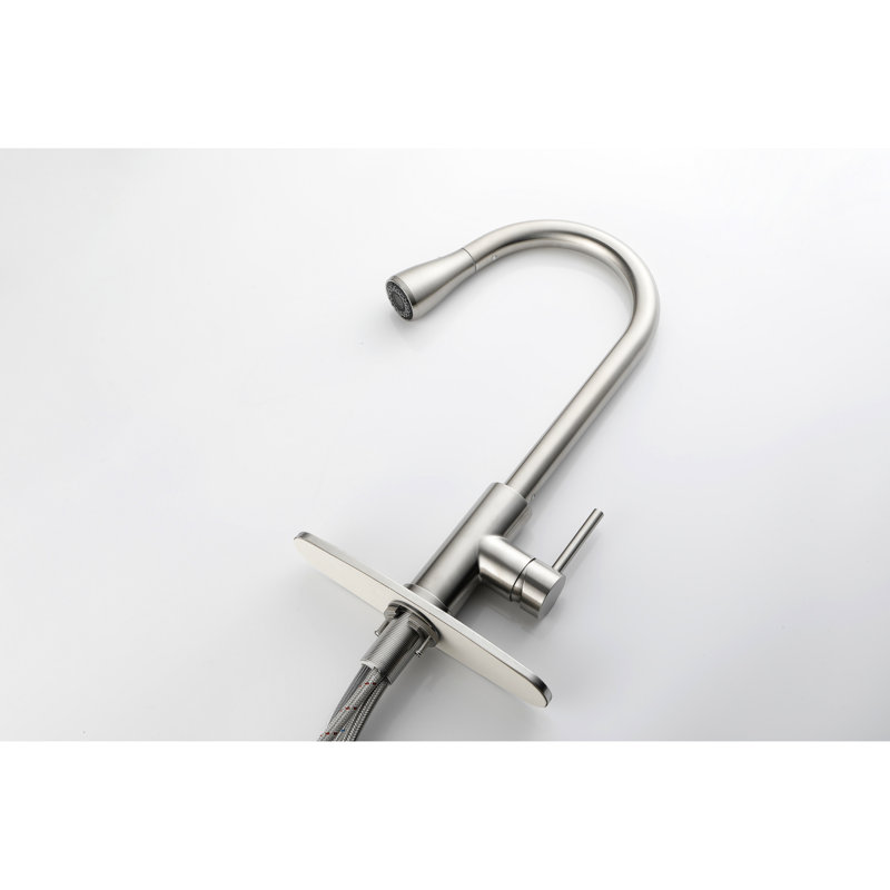 Robinet de cuisine à poignée simple en nickel brossé - Robinet d'évier à grande arche en acier inoxydable pour un nettoyage sans effort avec fonction de duvet pratique