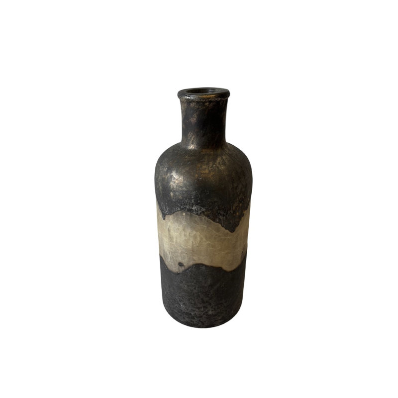 Decorative Glass Bottle Black And Gray Vase Dia, 13" H x 5" W x 5" D