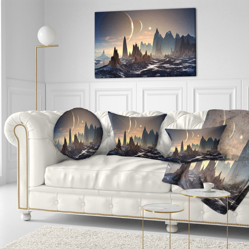 Alien Planet with Mountains Contemporary Lumbar Pillow