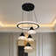 Lustre moderne à DEL avec anneau en cristal et 4 pendentifs coniques, luminaire suspendu à hauteur réglable