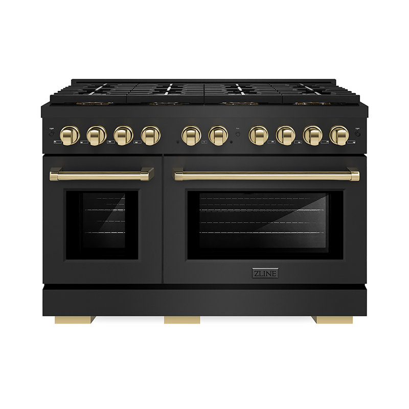 ZLINE Autograph 48 in. Black Stainless Paramount Dual Fuel Range w/ DuoPro Cooktop & Gold Accents, Polished Gold	