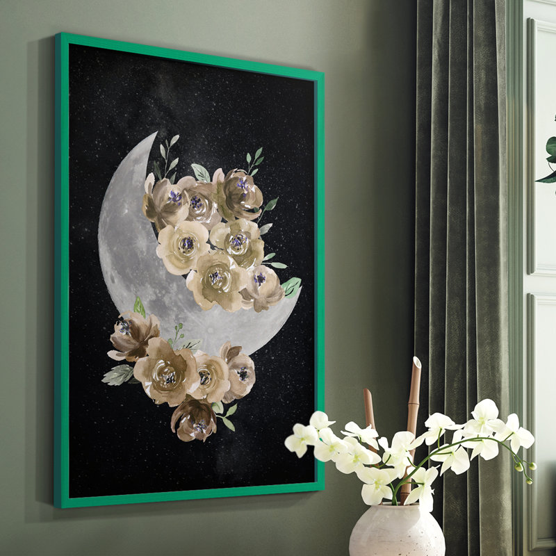 Reproduction encadrée de lune bohémienne - bois massif, Vert, H 10 po x l 8 po