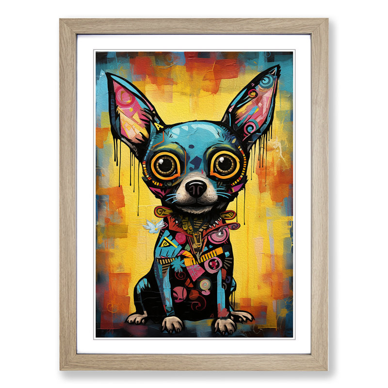 Chihuahua Constructivism - Single Picture Frame Print on Wood, Oak Framed, 34cm H x 25cm W x 2cm D