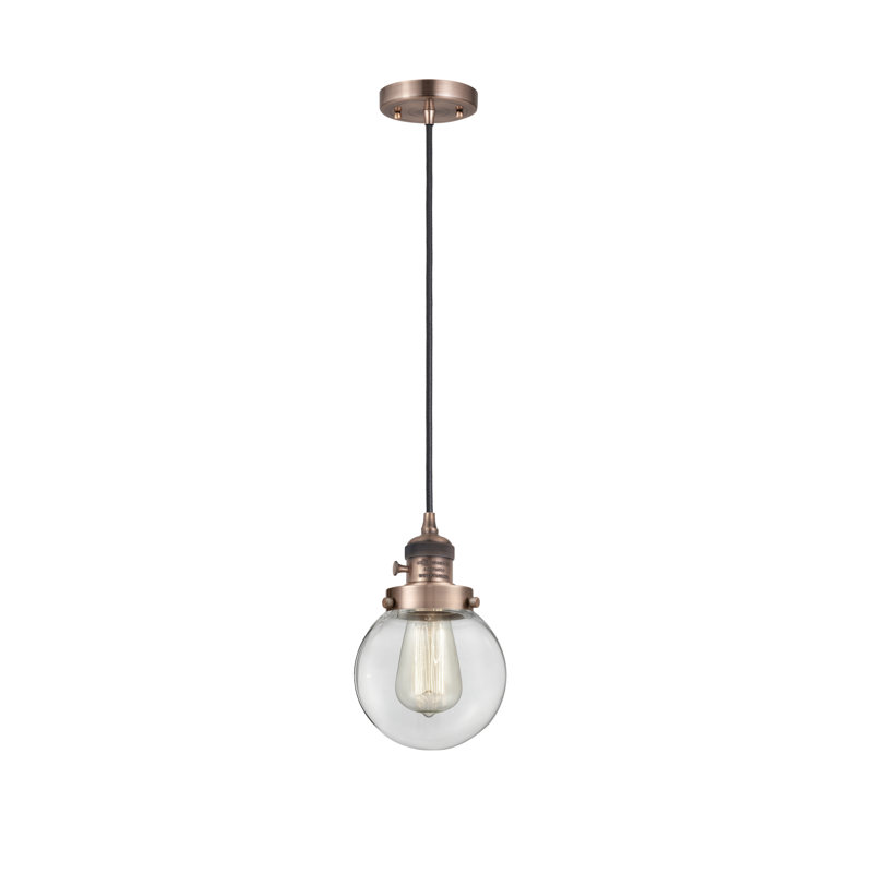Luminaire suspendu sphère 1 lumière Lorri, H 129,25 po x l 6 po x P 6 po, Clair, Cuivre antique